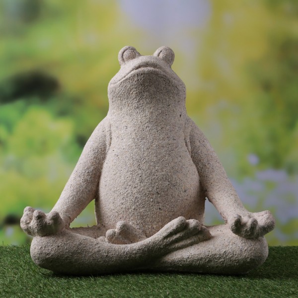 Dekofigur Yoga Frosch - meditierend im Scheidersitz - Magnesia - H: 36cm - für Außen - natur