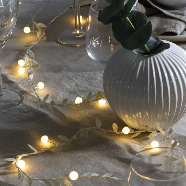 LED Lichterkette Perlen mit goldenen Blättern - 20 warmweiße LED - Batterie - Timer - L: 1,90m