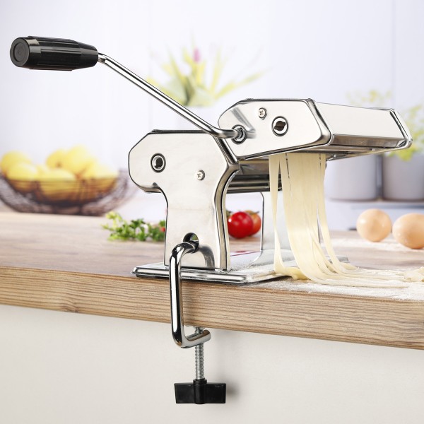 Nudelmaschine verchromt - verstellbarer Schneideaufsatz - für Spaghetti, Tagliatelle, Lasagneplatten