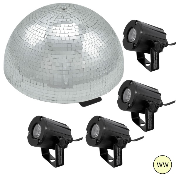 Spiegelkugel Komplettset - Discokugel, Motor, Pinspot, Montagematerial für Diskokugel - Mirrorball Set - Partyset