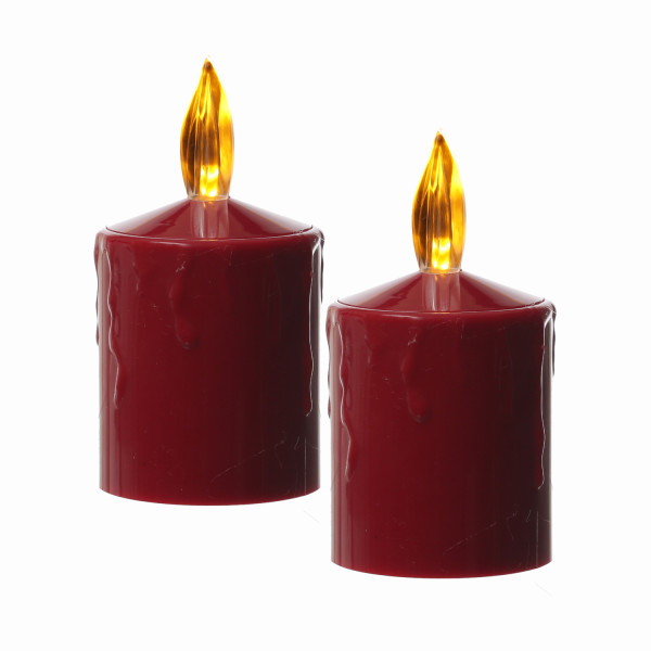 LED Kerzen - Grabkerze - Grablicht - H: 11,5cm/D: 6cm - Sensor - bis 500h - rot - 2er Set
