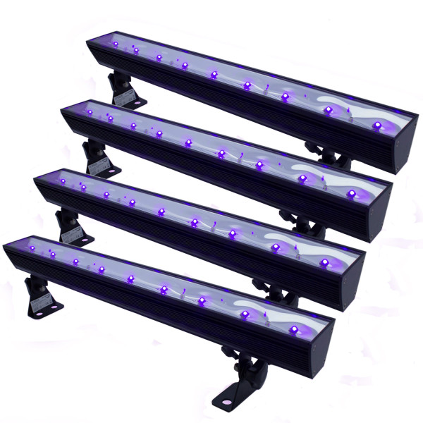 UV50LED BAR 4er Set - 9x3W Schwarzlicht Bar - Metallgehäuse schwenkbar