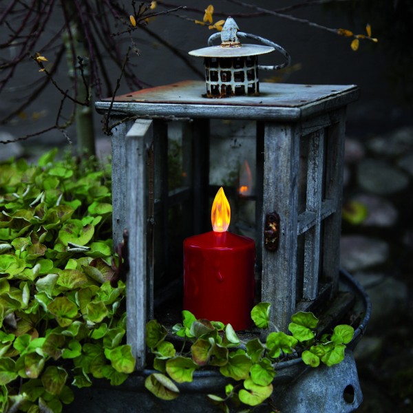 LED Kerze Paula - Grabkerze - Grablicht - flackernd - H: 11,5cm - Lichtsensor - für Außen - rot