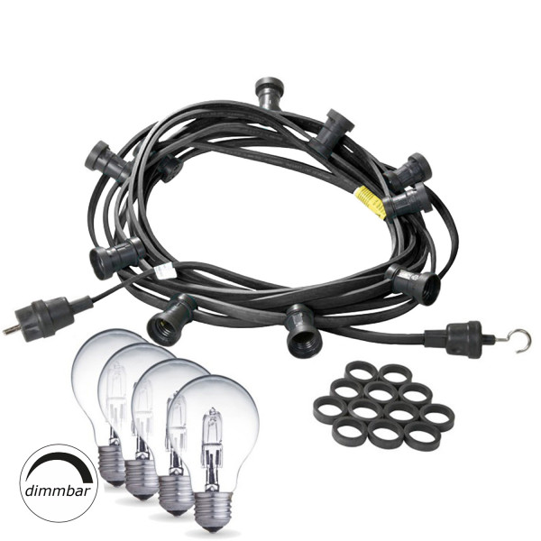 Illu-/Partylichterkette 30m - Außenlichterkette schwarz - Made in Germany- 50x Halogenlampen (28W)