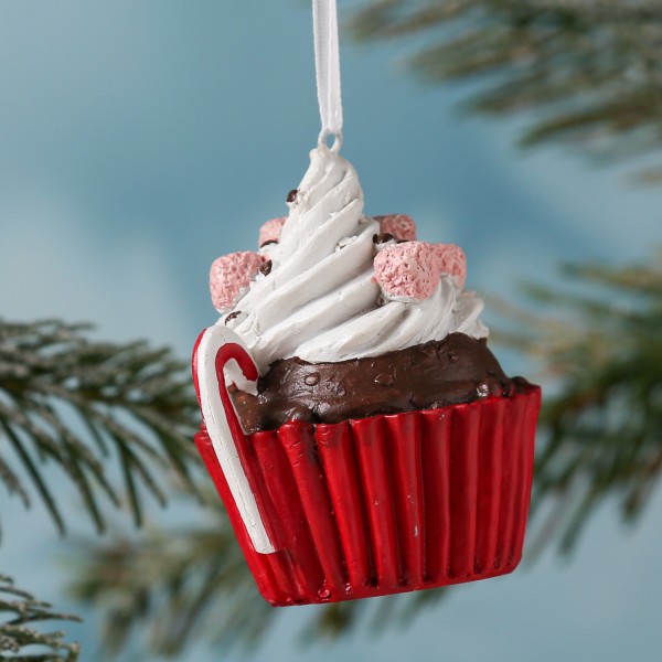 Weihnachtsbaumschmuck MUFFIN - Polyresin - inkl. Aufhänger - matt - H: 8cm - rosa