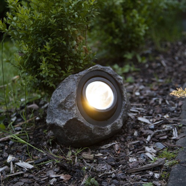 LED Solar Felsen ROCKY - Spot mit warmweißer LED -Dämmerungssensor - 18lm - H: 16cm