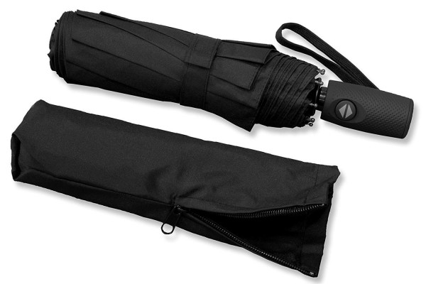 RADOLEO® Schwarzer Taschenschirm | Premium Auf-Zu-Automatik | bis 140 km/h | Teflonbeschichtung | inkl. Tasche mit Reißverschluss