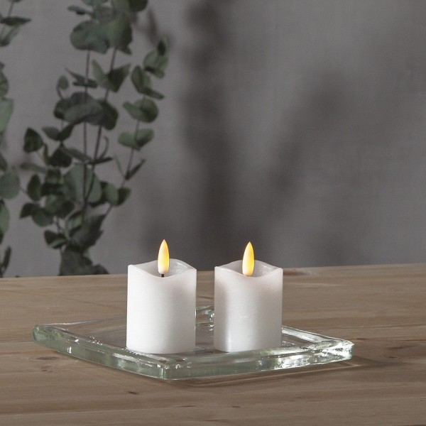 LED Kerzenset Mini - Echtwachs - 3D Flamme - H: 7,5cm - inkl. Batterien - Timer - weiß - 2St.