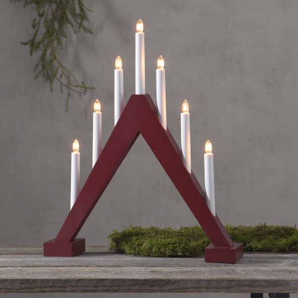Fensterleuchter Trill - 7 warmweiße Glühlampen - L: 40cm, H: 47cm - Holz - Schalter - Rot