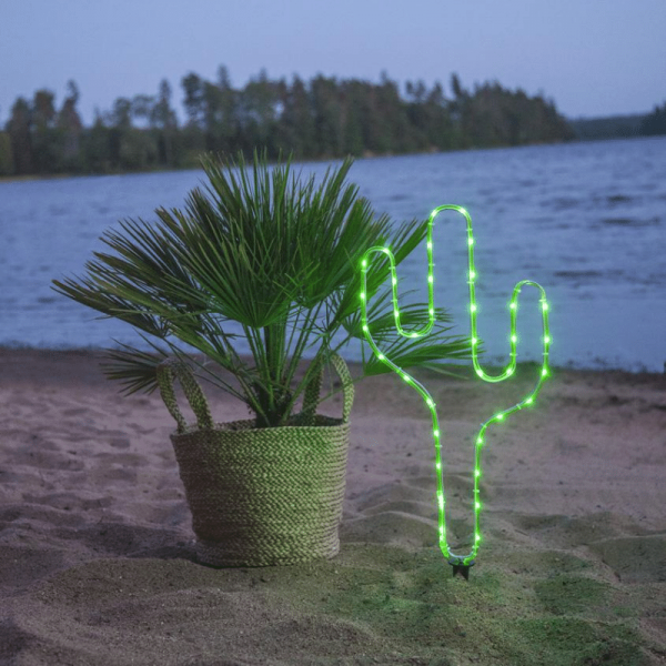 LED-Mini-Lichtschlauch 5m grüner Kaktus- outdoor - 38 LEDs - Batteriebox - Timer