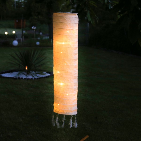 LED Solar Lampion - Laterne - 8 warmweiße LED an Drahtlichterkette - H: 102cm - Lichtsensor - weiß