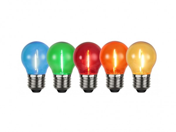 5x Leuchtmittel | LED | E27 | 1W | 0,7-0,9W | Set mit klaren Lampen | Rot/Grün/Blau/Gelb/Orange