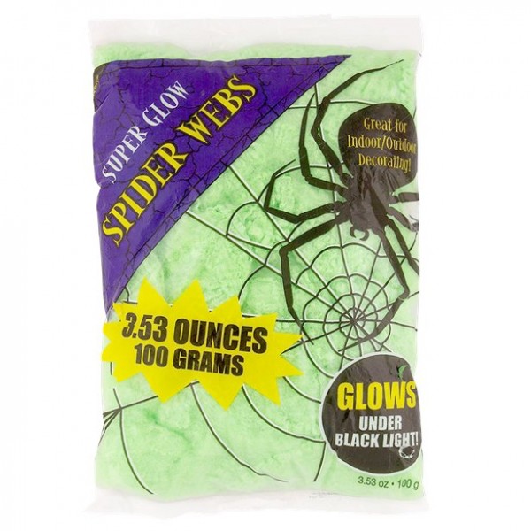 Spinnennetz synthetisch, grün leuchtend unter UV Licht, 100g Packung - Spinnweben