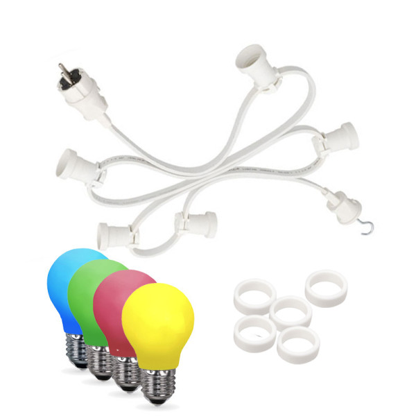 Illu-/Partylichterkette 5m - Außenlichterkette weiß - Made in Germany - 10 x bunte LED Tropfenlampen