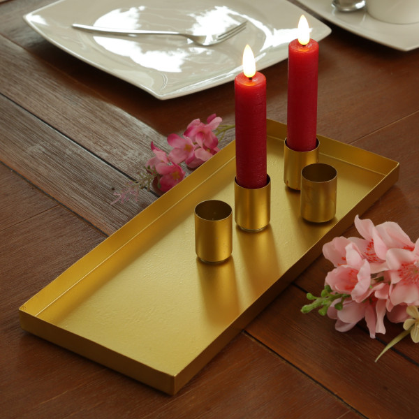 Stabkerzenhalter magnetisch - Kerzenständer für 4 Stabkerzen - Kerzentablett - 29x12cm - gold