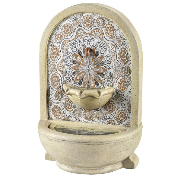 Brunnen - Wand u. Standbrunnen - rund - GRC Beton - H: 54cm - Außentrafo - natur