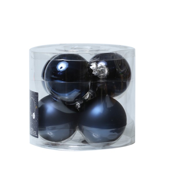 Christbaumkugel - Weihnachtsbaumkugel - Glas - D: 8cm - glänzend und matt - dunkelblau - 6er Set
