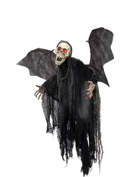 Halloween Figur Bat Ghost 85cm - Gruselige Geisterfigur mit Flügeln - rot pulsierende Augen