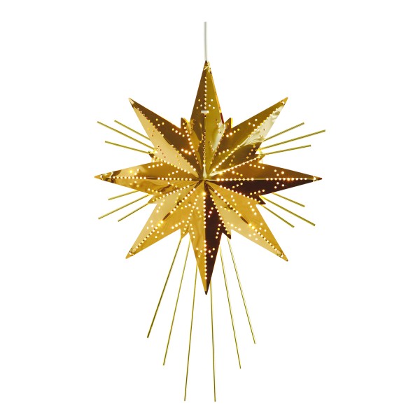 Messingstern Mini - hängend - 8-zackig - H: 36cm, B: 25cm - inkl. E14 Fassung u. Kabel - gold