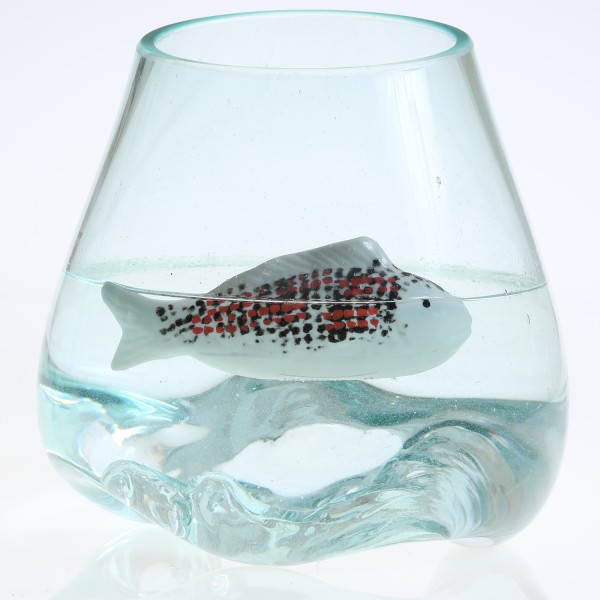 Teichdeko Fisch ZEUS - Dekofigur - Porzellan - schwimmend - L: 15,5cm - weiß, schwarz, rot