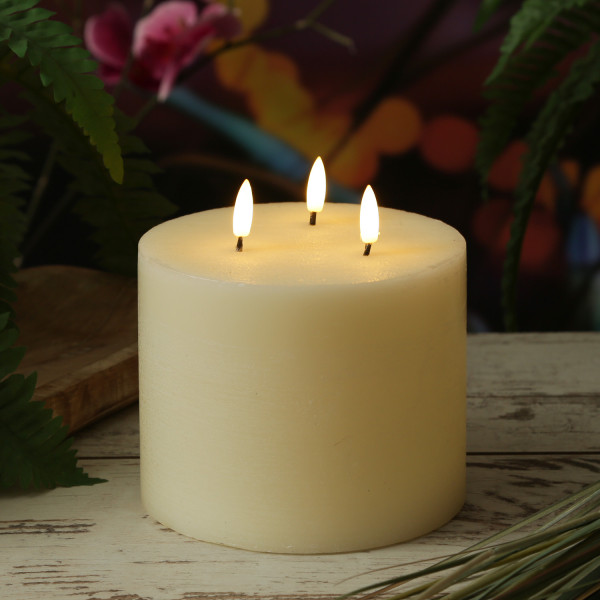 XXL LED Kerze - 3-Docht - Echtwachs - Timer - H: 15cm D: 15cm - creme