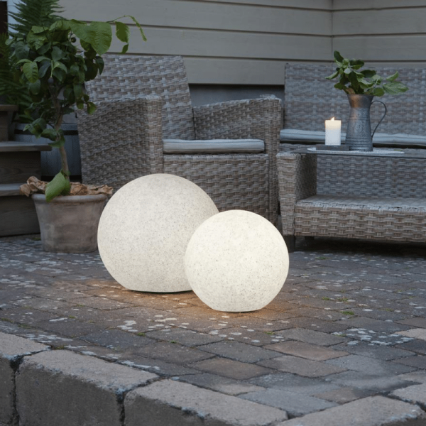 Gartenkugel STONE - Erdspieß - H: 38cm - D: 40cm - Fassung E27 - Kabel - Außen - grau