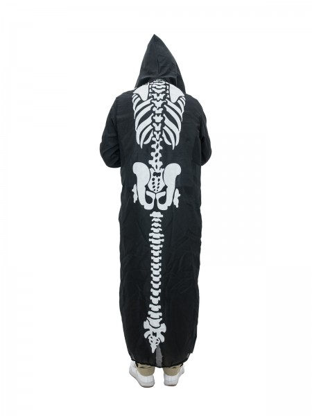 Halloween Kostüm Skelett-Umhang - schwarz mit Skelettmuster - 140cm