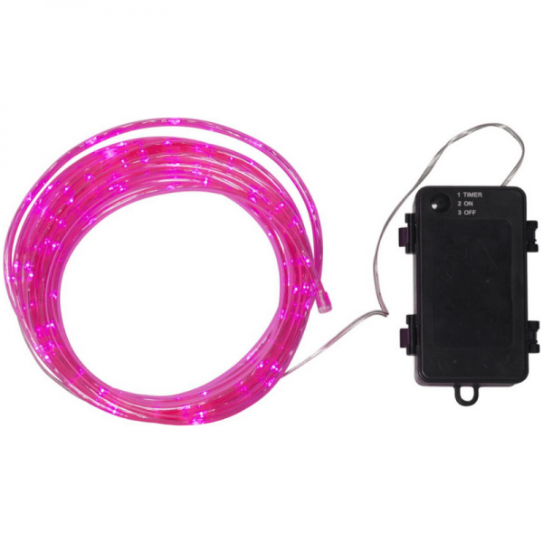 LED-Mini-Lichtschlauch 5m pink - outdoor - 50 LEDs - Batteriebox - Timer