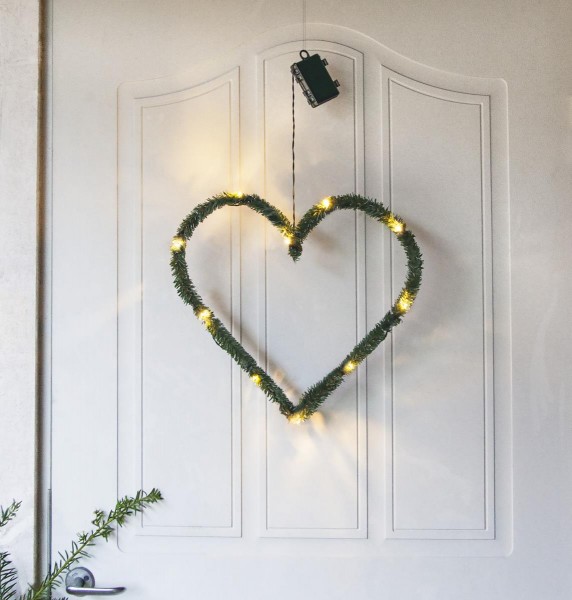 LED-Herz "Line Heart" - Tannendekor - 10 warmweiße LEDs - Outdoor - Batterie - Timer