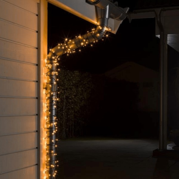 LED Lichterkette - 800 bernsteinfarbene LED - L: 55,93m - schwarzes Kabel - Trafo - für außen