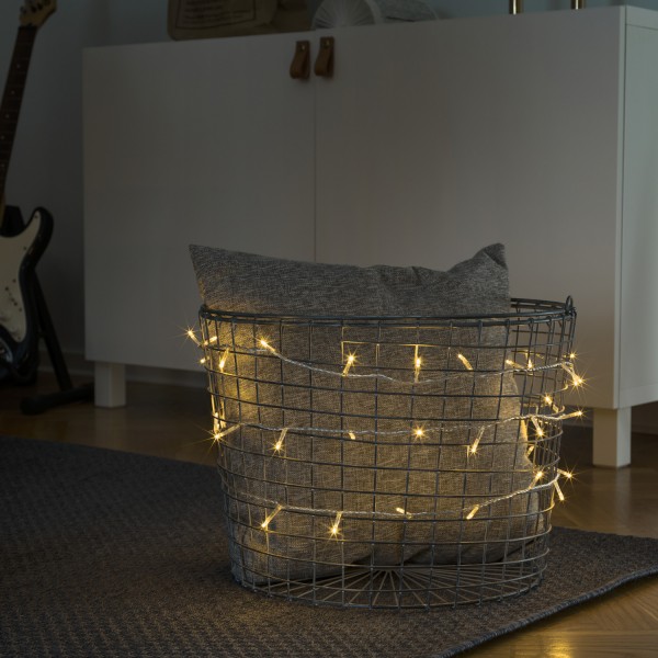 LED Micro Kompakt Lichterkette - 10 bernsteinfarbene LED - 0,63m - Trafo - transp. Kabel - für Innen