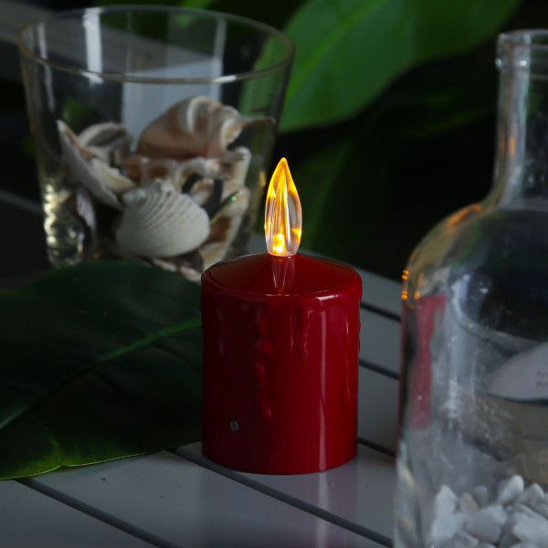 LED Kerze - Grabkerze - Grablicht - H: 11,5cm/D: 6cm - Sensor - für Außen - bis 500h - rot
