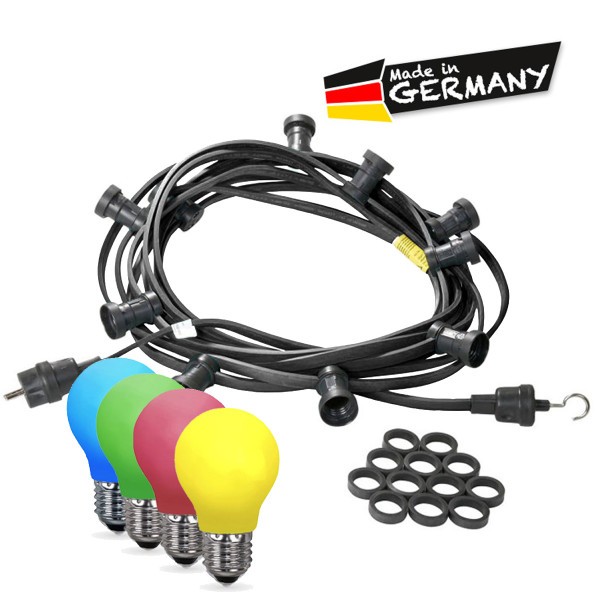 Illu-/Partylichterkette 10m - Außenlichterkette schwarz - Made in Germany 10x bunte LED Tropfenlampe