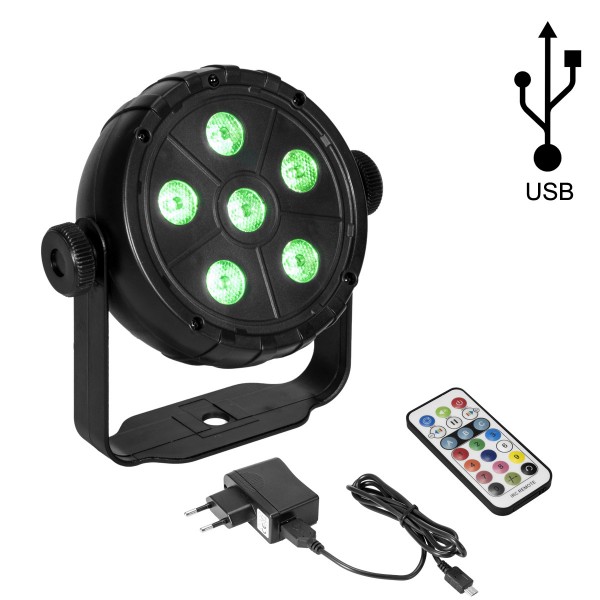 USB Party Spot - 6 RGB LED - Musiksteuerung + Automatik - Fernbedienung