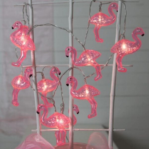 LED Lichterkette Flamingo - 10 pinke Flamingos - warmweiße LED - Batterie - Timer - pink