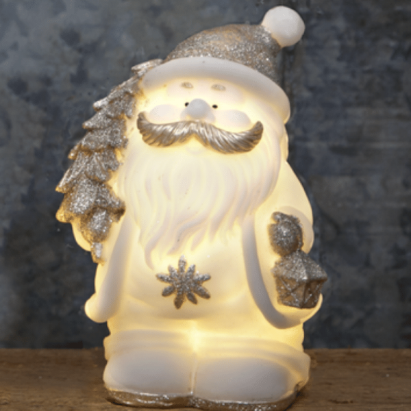 LED Figur "Buddy" - Weihnachtsmann - 4 warmweiße LED - H: 25cm - Batteriebetrieb - weiß/silber