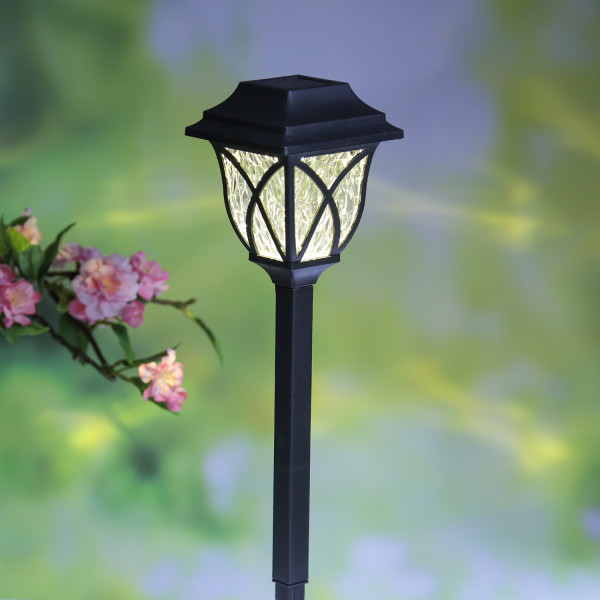 LED Solar Wegleuchte - Gartenleuchte mit Erdspieß - warmweiße LED - H: 44cm - Lichtsensor - schwarz