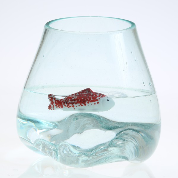 Teichdeko Fisch LEE - Dekofigur - Porzellan - schwimmend - L: 10cm - weiß, rot, schwarz