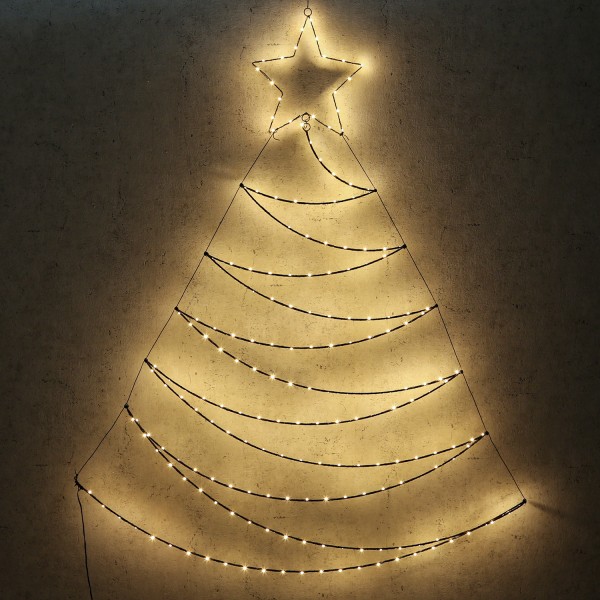 LED Tannenbaum - Wanddeko - zum Aufhängen - 200 bernsteinfarbene LED - H: 1,5m - Außentrafo