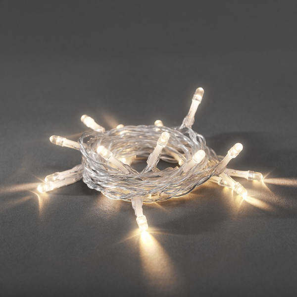 LED-Lichterkette - 4,35m - 30x Warmweiß - transparentes Kabel - Batteriebetrieb - an/aus Schalter