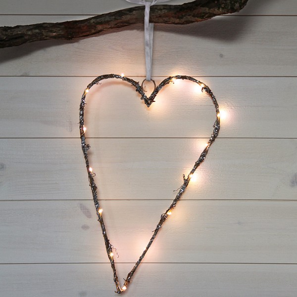 LED-Dekoherz "Willy" - 15 warmweiße LED - Holz/Metall - H: 40 cm - Batterie/Timer - braun