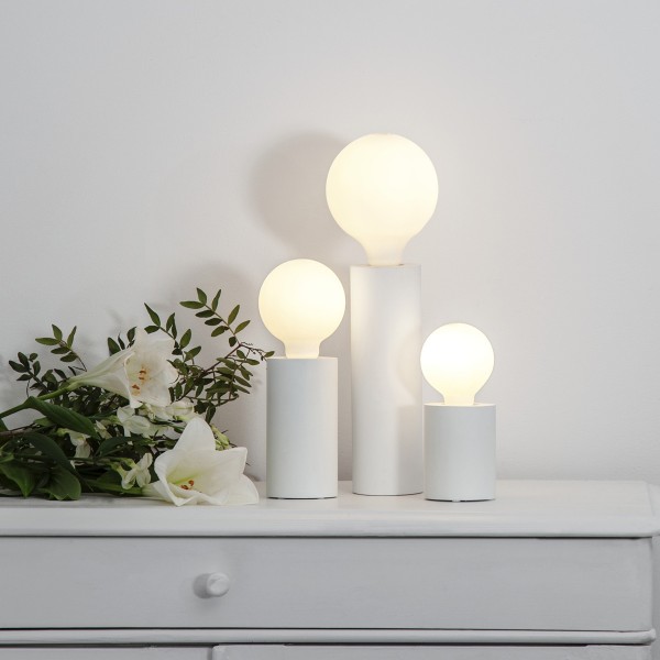 Lampenhalterung TUB - Tischleuchte - E27 - H: 15cm - stehend - Kabel mit Schalter - Holz - weiß