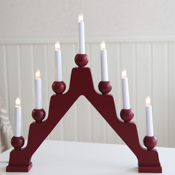 Fensterleuchter EMMA - 7 warmweiße Glühlampen - L: 45cm, H: 45cm - Schalter - rot