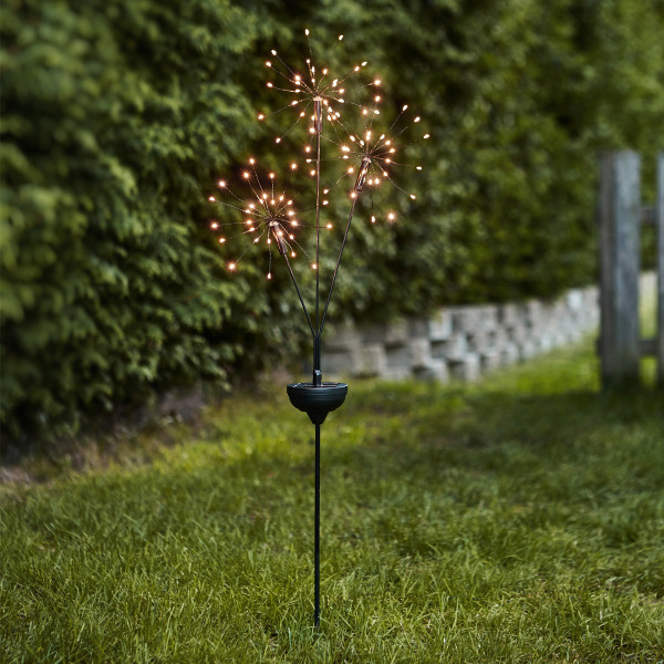 LED Solarstab FEUERWERK Gartendeko - 90 warmweiße LED in 3 Kugeln - H: 95cm - Dämmerungssensor