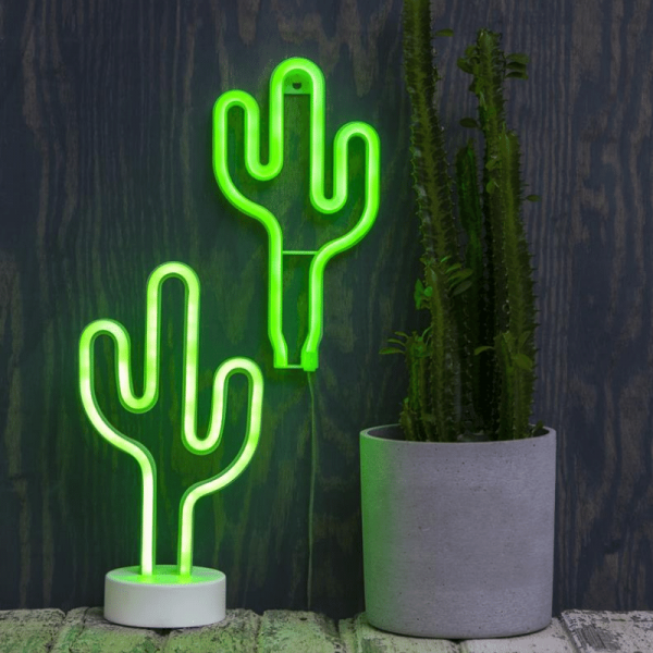LED-Silhouette Neonlight grüner Kaktus - Wandmontage - 26,5cm x15cm - Batterie - Timer