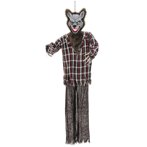 Wolfsmensch Halloween Figur - rot blinkende Augen und Geräusche, 160x50x12cm - Geräuschsensor