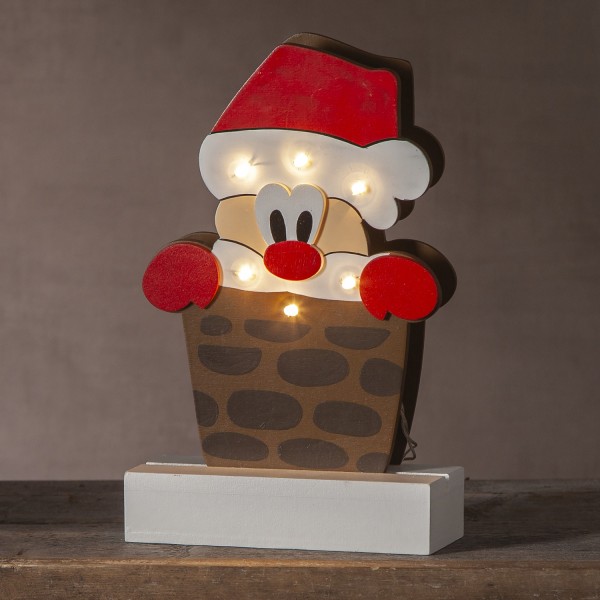 LED Fensterleuchter "Felix im Schornstein" - warmweiße LED - Holz 25cm x 19cm - Batterie + Timer