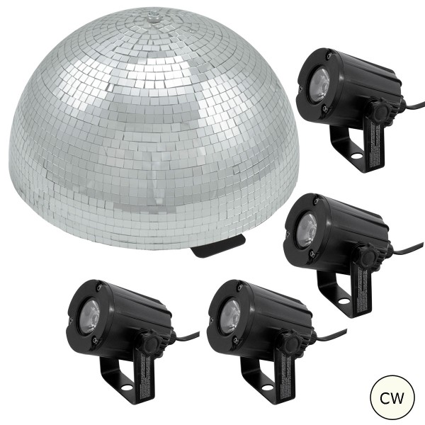 Spiegelkugel Komplettset 50cm - Discokugel, Motor, Pinspot, Montagematerial für Diskokugel - Mirrorball Set - Partyset