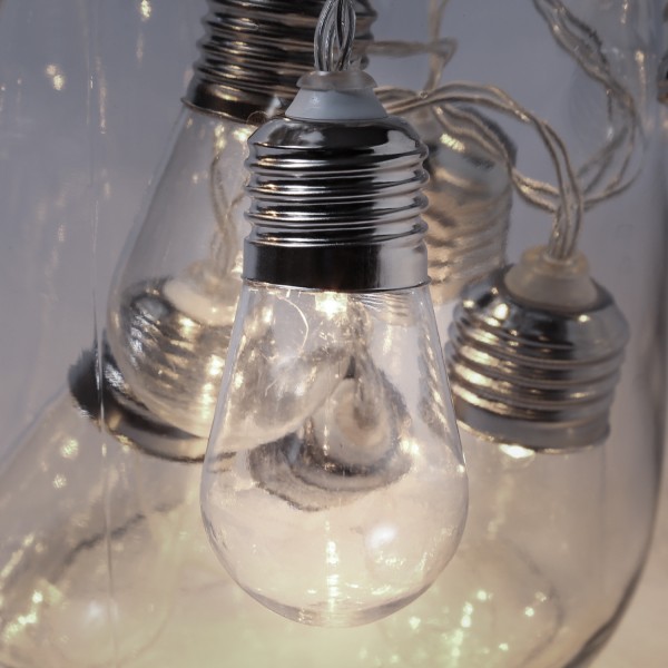 LED Lichterkette - 10 transparenten Glühbirnen - 10 warmweiße LED - L: 90cm - Batterie