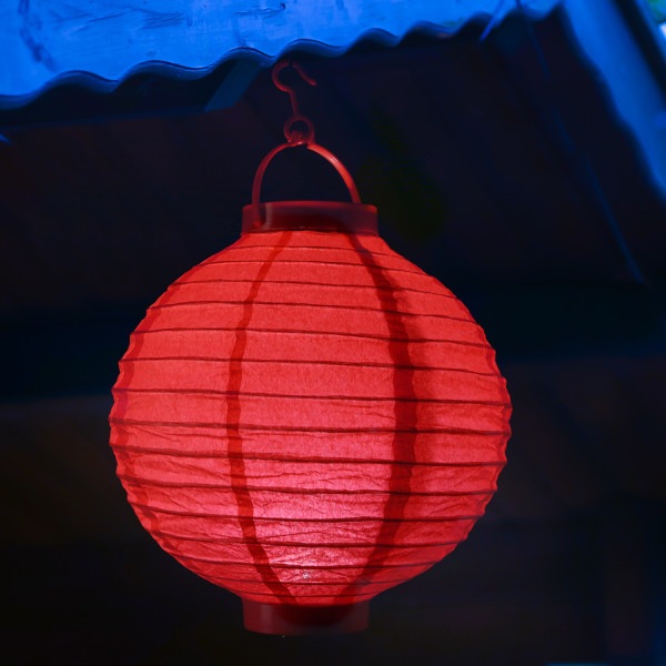 LED Lampion - kaltweiße LED - D: 30cm - Montagehaken - Batteriebetrieb - rot